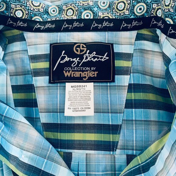 George Straight Wrangler Men’s Shirt Sleeve Button Down Blue/Green/Gray Plaid XL - Picture 4 of 4